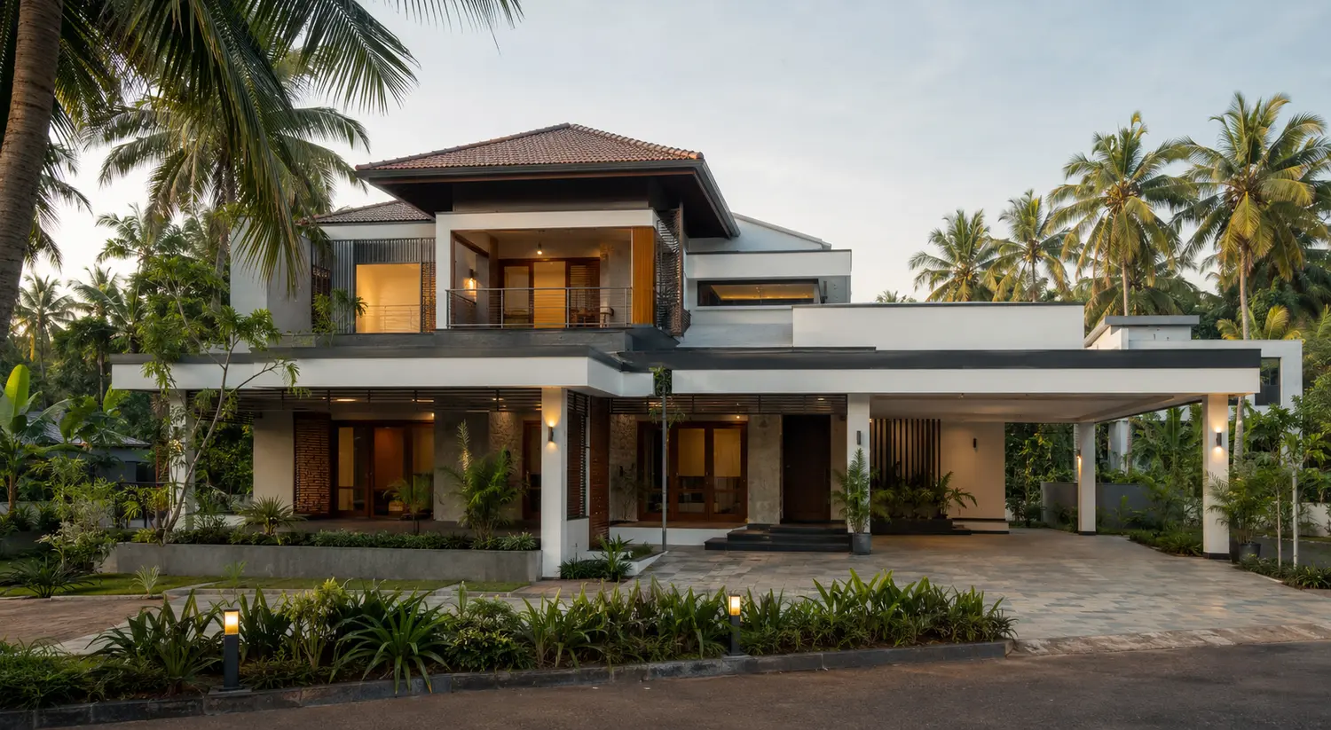 Modern Kerala home with tropical landscaping