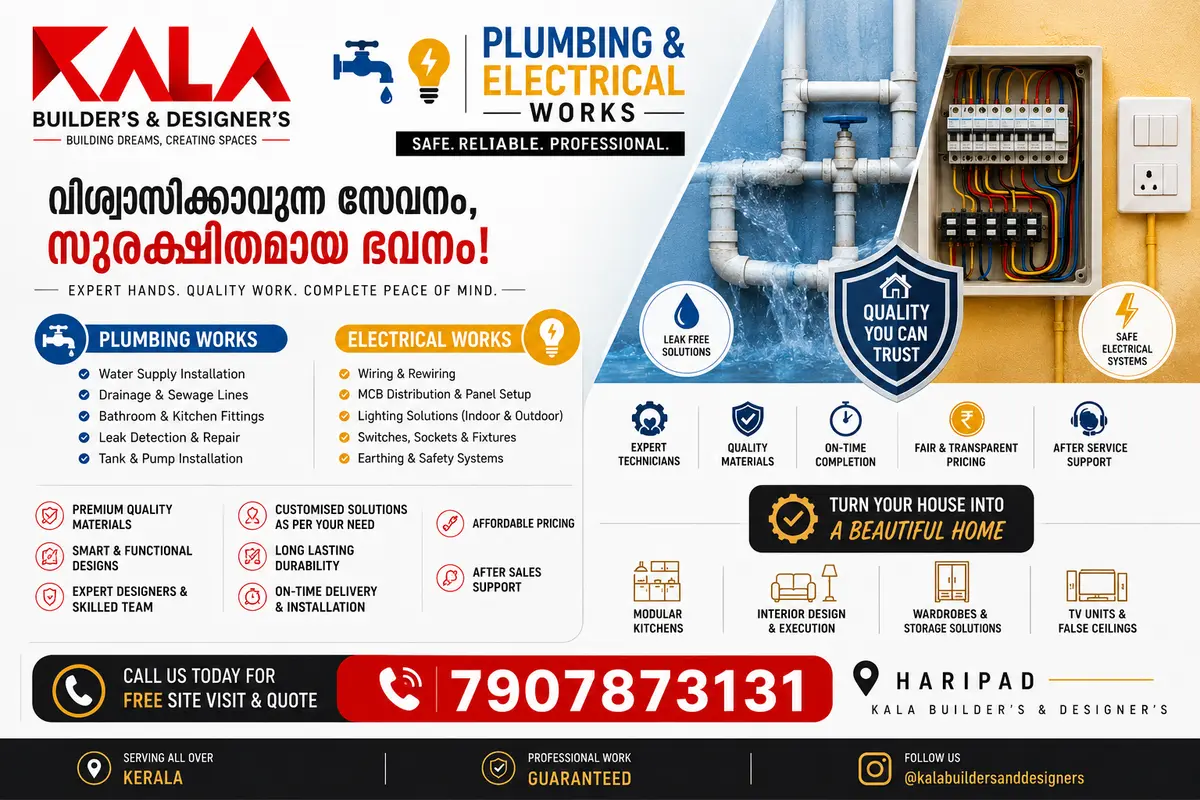 Plumbing & Electrical service poster by Kala Builders and Designers