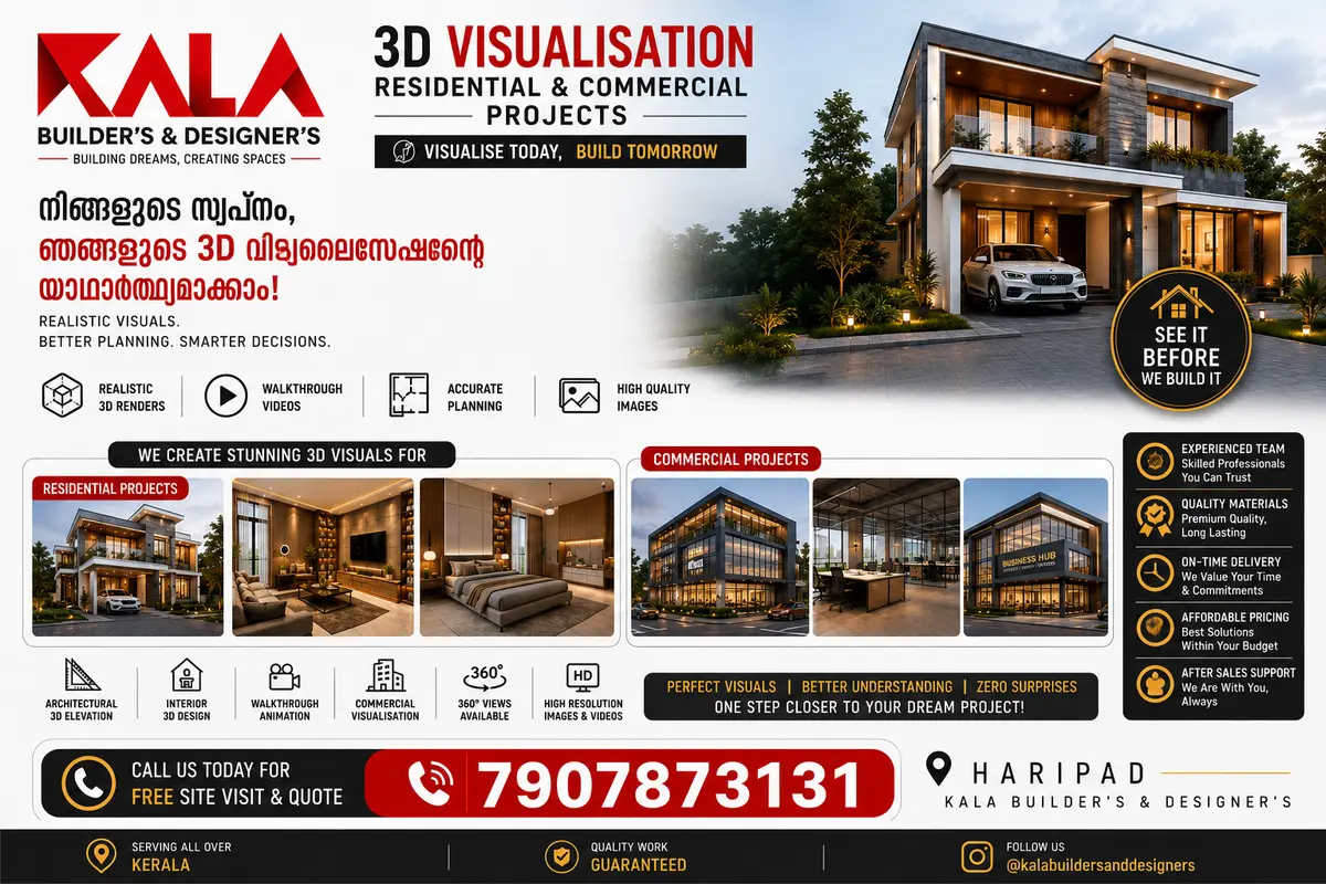 Residential & Commercial 3D service poster by Kala Builders and Designers